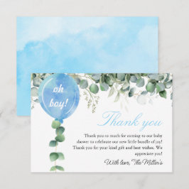 オ・ボーイ・バルーン緑ユーカリの赤ちゃんシャワー サンキューカード