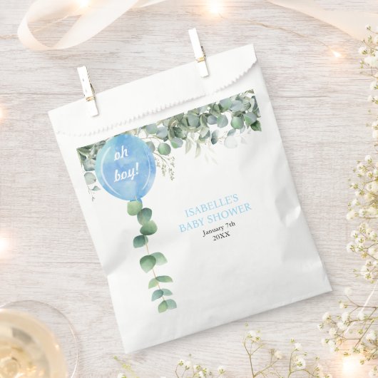 オ・ボーイ・バルーン緑ユーカリの赤ちゃんシャワー フェイバーバッグ (クリップ留めされた状態)
