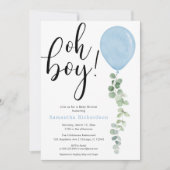 オ・ボーイ・バルーン緑ユーカリの赤ちゃんシャワー 招待状 (正面)