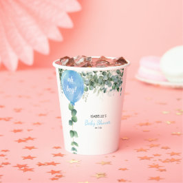 オ・ボーイ・バルーン緑ユーカリの赤ちゃんシャワー 紙コップ