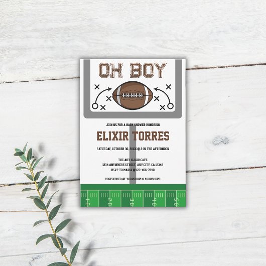 オ・ボーイ・フットボール・ベビーシャワー 招待状