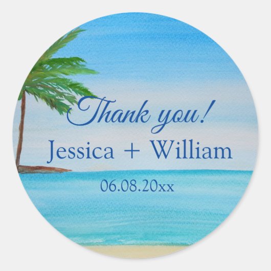 オceanトロピカルアイランドビーチウェディングありがとう ラウンドシール (正面)