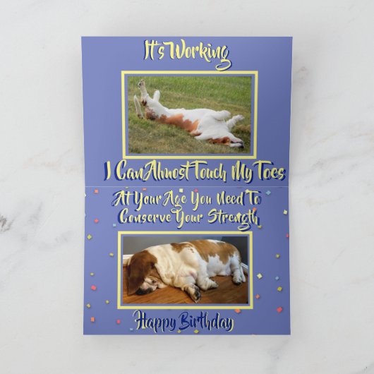 カおもしろいウトバセットハウンド付きエクササイズ誕生日カード カード (内部)