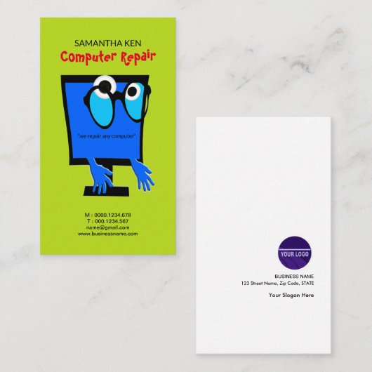 カおもしろいットブルーPC修理名刺 名刺 (正面/裏面)