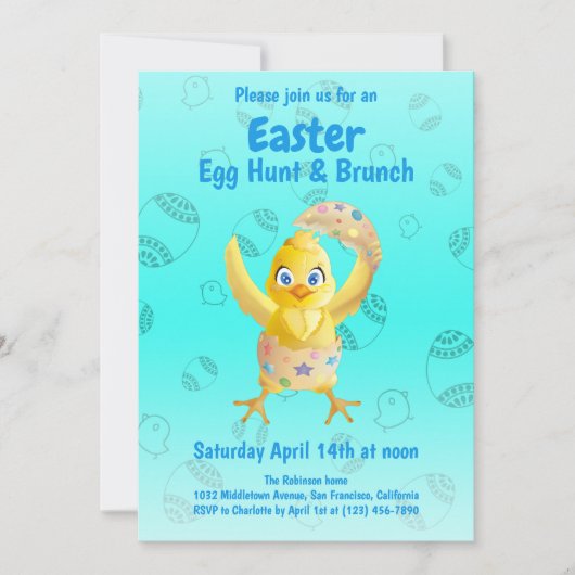 カおもしろいワイイエローヒヨコ復活卵狩りパーティー 招待状 (正面)