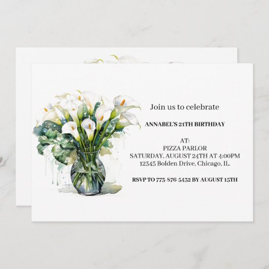 カかわいらしラリユリアフラワーバースデーパーティー 招待状 (正面/裏面)