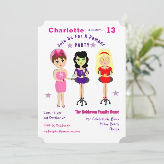 カすごいワイトパンパーパーティーガールズ誕生日招待状 招待状 (スタンド正面)