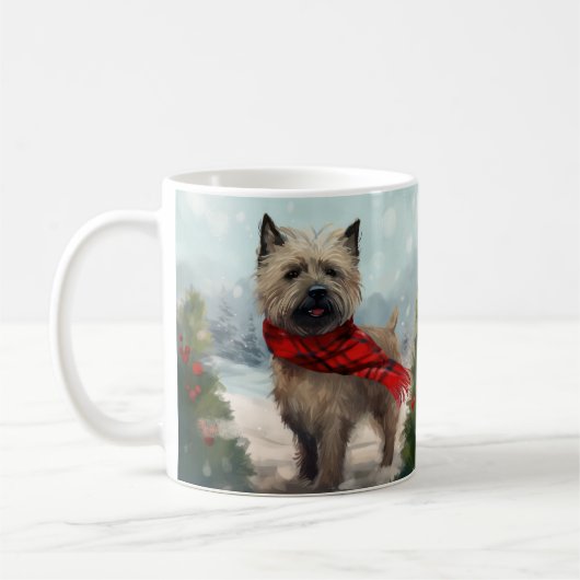 カアーン・テリアの犬と雪のクリスマス コーヒーマグカップ (左)