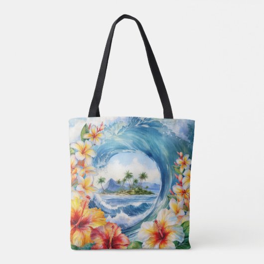 カイアロハハイビスカスウォーターカラーウェーブビーチバッグ トートバッグ (裏面)