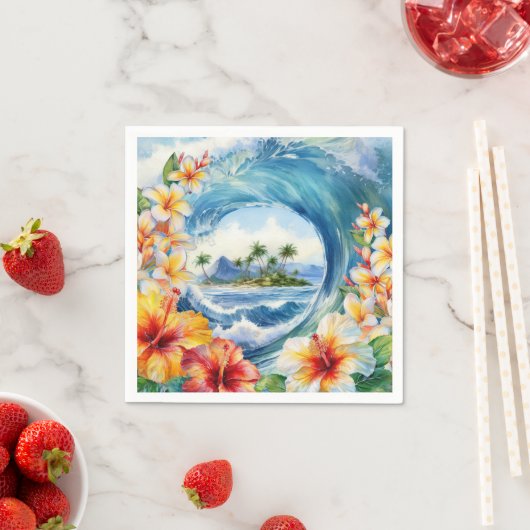 カイアロハハイビスカス水彩波 スタンダードカクテルナプキン (インサイチュ)