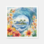 カイアロハハイビスカス水彩波 スタンダードカクテルナプキン (正面)