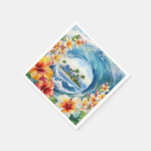 カイアロハハイビスカス水彩波 スタンダードカクテルナプキン (角)