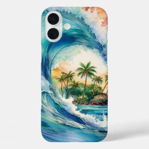 カイアロハモートウオーターカラーウェーブ iPhone 16 PLUSケース