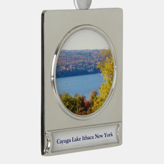 カイウガ湖、イタカ、N.Y.オーナメント シルバープレートバナーオーナメント (右)