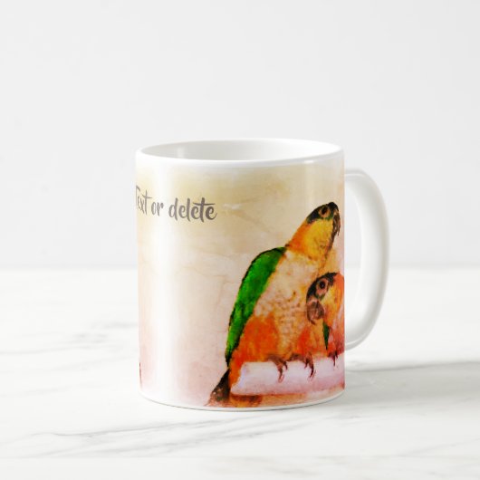 カイカラフルクのオウムのペア鳥のアートパーソナライズされた コーヒーマグカップ (正面右)