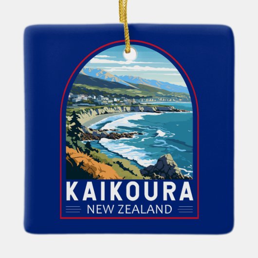 カイコウラニュージーランドトラベルアートヴィンテージ セラミックオーナメント (正面)