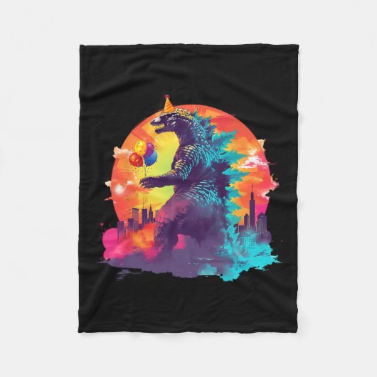 カイジュ誕生日おもしろいボーイズ誕生日モンスター フリースブランケット (正面)