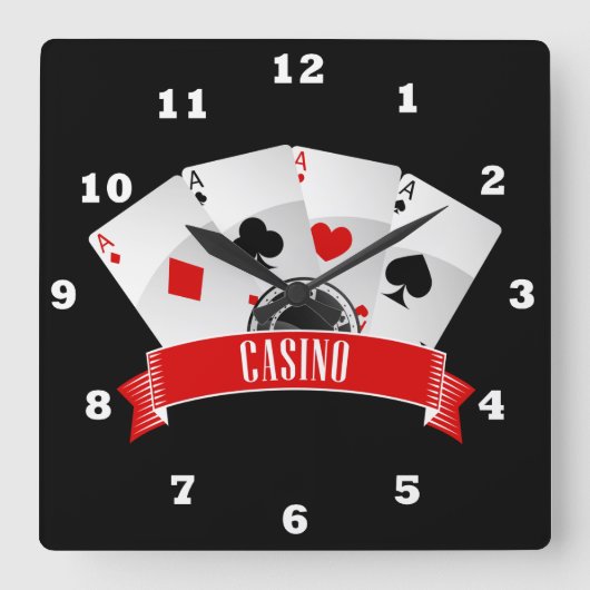 カイトカジノ賭博カードデコール時計 スクエア壁時計 (正面)