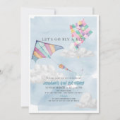 カイトカラフル&ブルースカイウォーターカラー誕生日 招待状 (正面)