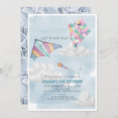 カイトカラフル&ブルースカイウォーターカラー誕生日 招待状 (正面/裏面)