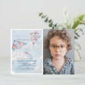 カイトカラフル&ブルースカイ水彩誕生日写真 招待状 (スタンド正面)