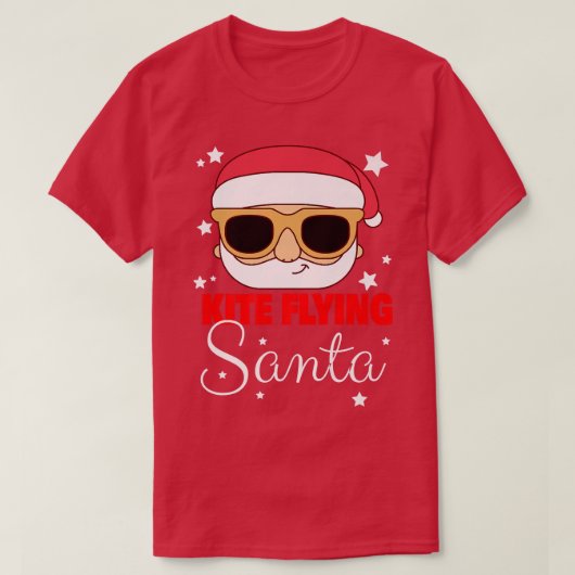カイトサンタ飛んでいるクラウスクリスマスホリデーカイトフライ Tシャツ (デザイン正面)