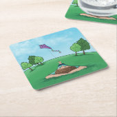 カイトスクエア飛んでいる紙コースター スクエアペーパーコースター (アングル)