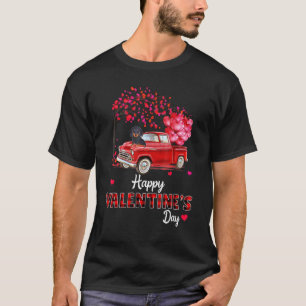 カイトダックスフントドッグレッドトラックハッピーバレンタインデー Tシャツ