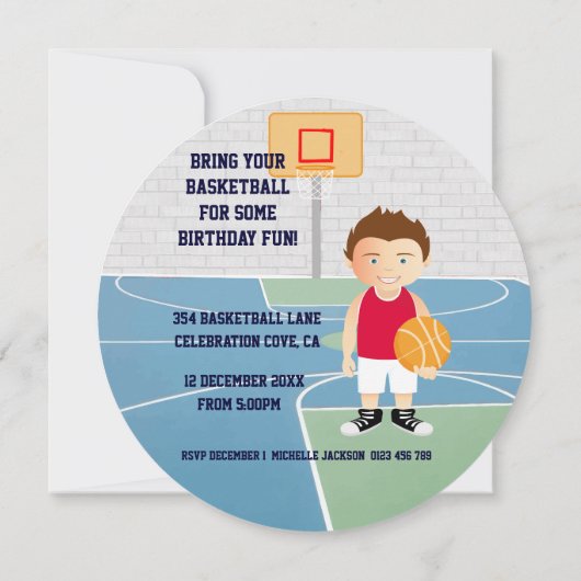 カイトバスケットボール子供の誕生日パーティの招待状 招待状 (裏面)