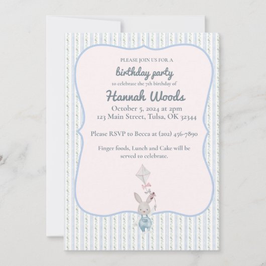 カイトフレーム付きバニーパーティの招待状 招待状 (正面)