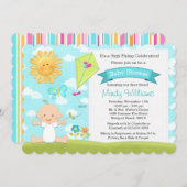 カイトベビーシャワー招待状ブルーボーイ 招待状 (正面/裏面)