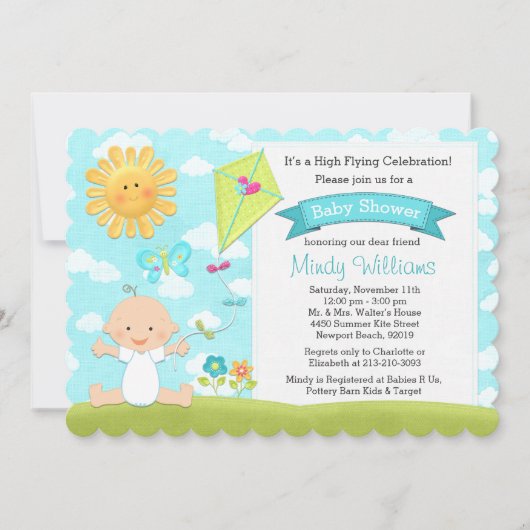 カイトベビーシャワー招待状ブルーボーイ 招待状 (正面)