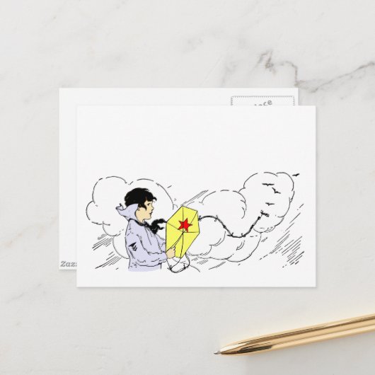 カイトボ飛んでいるイヴィンテージアートハガキ ポストカード (正面/裏面インサイチュ)