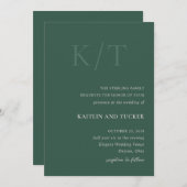 カイトリンハンターグリーンはっきりしたモノグラムエレガントな結婚式 招待状 (正面/裏面)