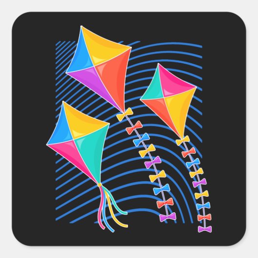 カイト飛んでいるつるグライダー子供ギフト スクエアシール (正面)