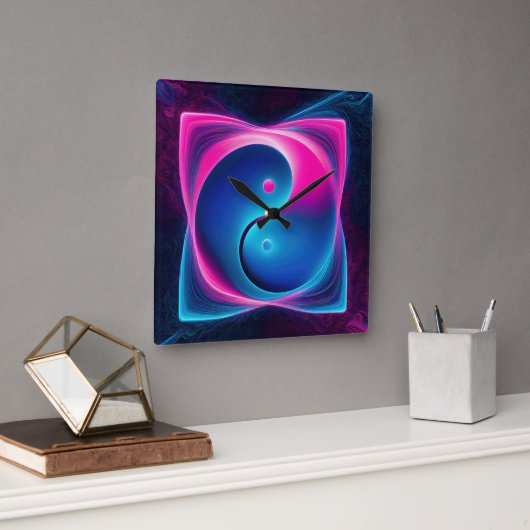 カイフュージョン:鮮やか陰陽エネルギー スクエア壁時計 (オフィス)