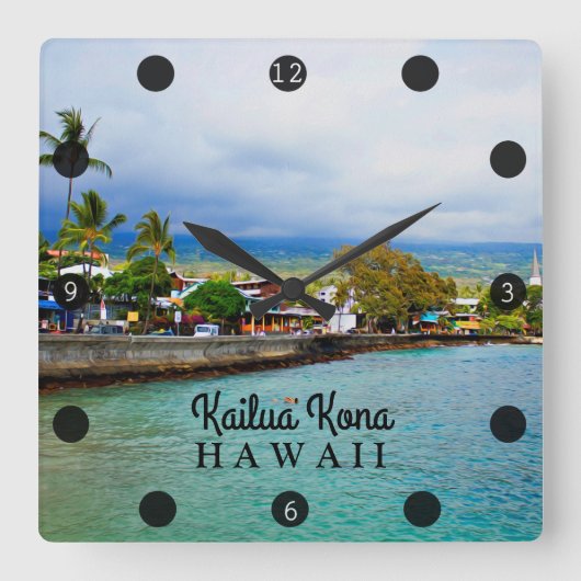 カイルアコナピアハワイ油絵を描デジタルアート スクエア壁時計 (正面)