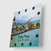 カイルアコナピアハワイ油絵を描デジタルアート スクエア壁時計 (傾斜)