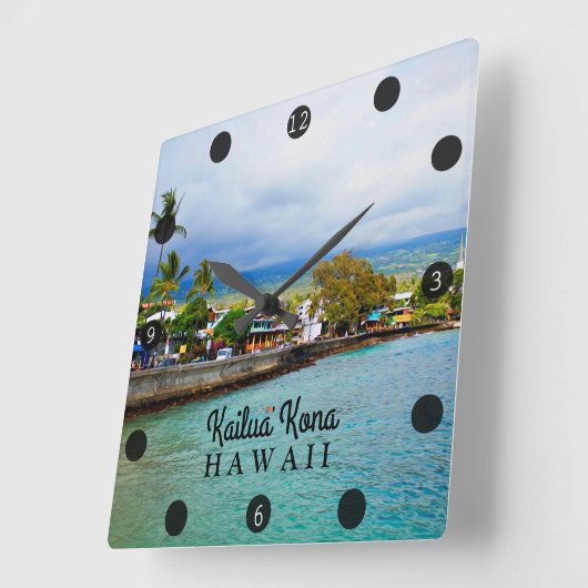 カイルアコナピアハワイ油絵を描デジタルアート スクエア壁時計 (傾斜)