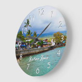 カイルアコナピアハワイ油絵を描デジタルアート ラージ壁時計 (傾斜)