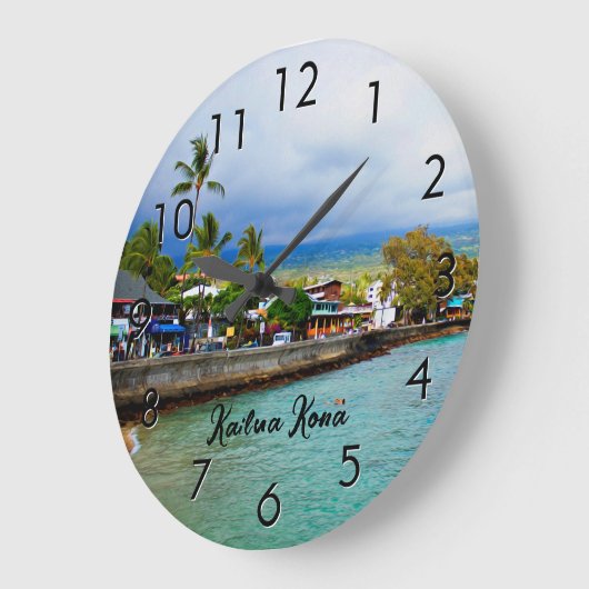 カイルアコナピアハワイ油絵を描デジタルアート ラージ壁時計 (傾斜)