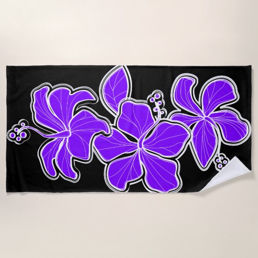 カイルアハイビスカスハワイアンがフローラをエンジニアリング – 紫 ビーチタオル (正面)