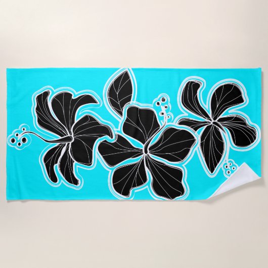 カイルアハイビスカスハワイアンがフローラをエンジニアリング – Turq ビーチタオル (正面)