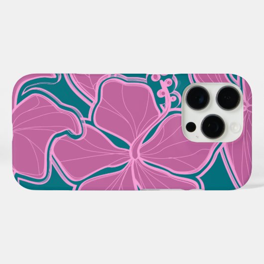 カイルアハイビスカスハワイアンオーバーサイズフローラティール（緑がかった色） Case-Mate iPhoneケース (裏面 (横))