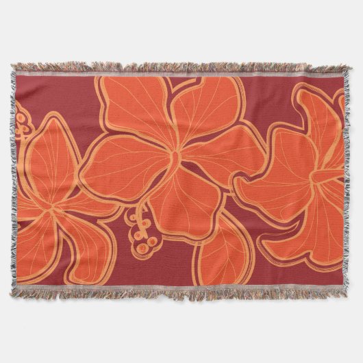 カイルアハイビスカスハワイアンフローラブランケット スローブランケット (正面)