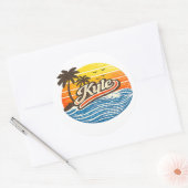 カイル レトロ サンセット 名前 デザイン ラウンドシール (封筒)