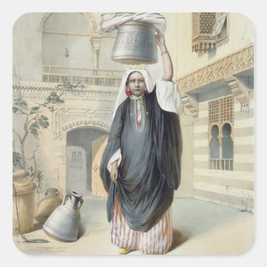 カイロのハマムから戻るアラブの少女 スクエアシール (正面)