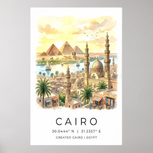 カイロの風景 ランドマークとナイル川のプリント ポスター