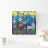 カイロスウーマンとユニコーンの森ファンタジーアート スクエア壁時計 (ホーム)