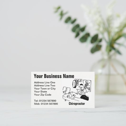 カイロプラクターが患者の漫画を扱っていおもしろいる 名刺 (スタンド正面)